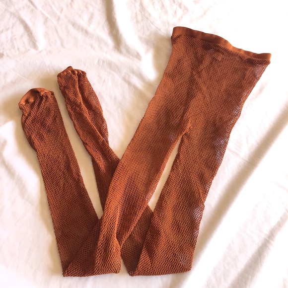 Vintage Danskin Pantyhose Fishnet Burnt Orange Tights - Picture 2 of 9